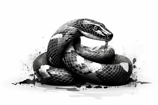 Black and white oiled snake drawing on white background