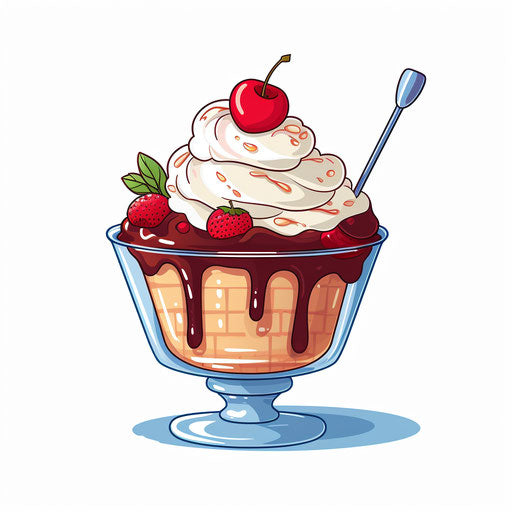 Minimalist style ice cream sundae illustration on white background
