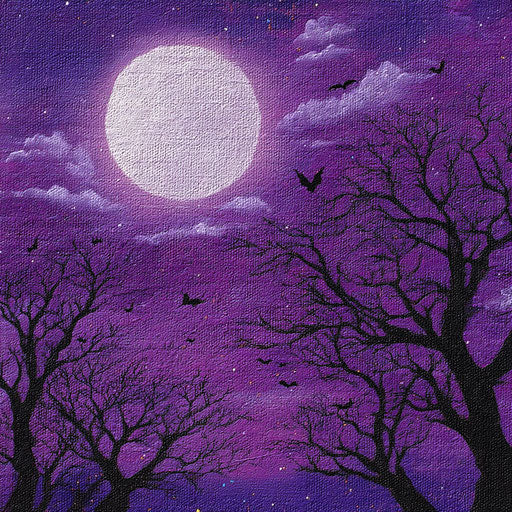 Luminous Moon Over Eerie Trees in a Night Sky