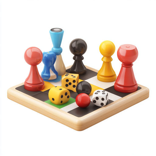 3D board games in photo realistic style on flat white background
