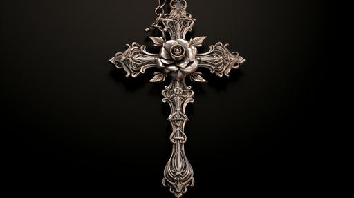 Sterling silver rose cross 4 c4k9, skull motifs style