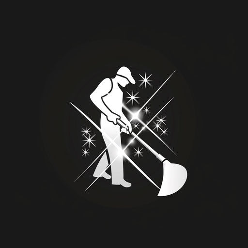 Cleaning company logo in white and silver on dark background