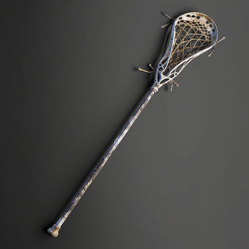 Realistic lacrosse stick clipart on flat slate grey background