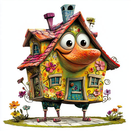 Humorous caricature of a house with human characteristics