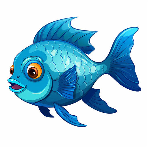 Cartoon of fish in the style of Chiaroscuro Art, on white background