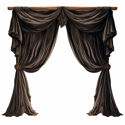 Curtain clipart in the style of Chiaroscuro Art, on a white background