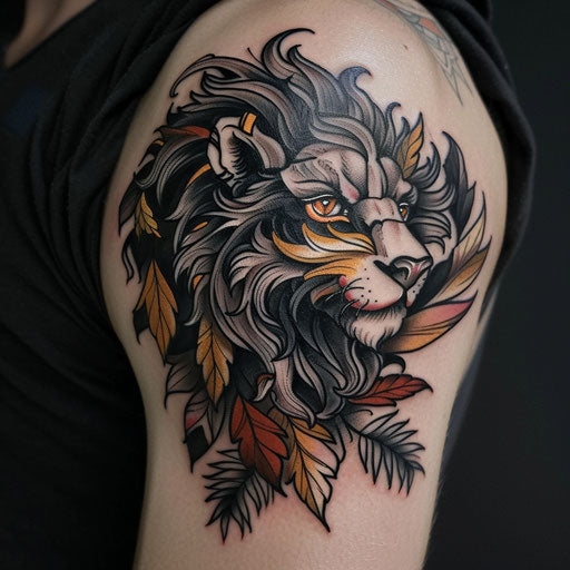Neo-traditional tattoo of an animal symbolizing strength and courage