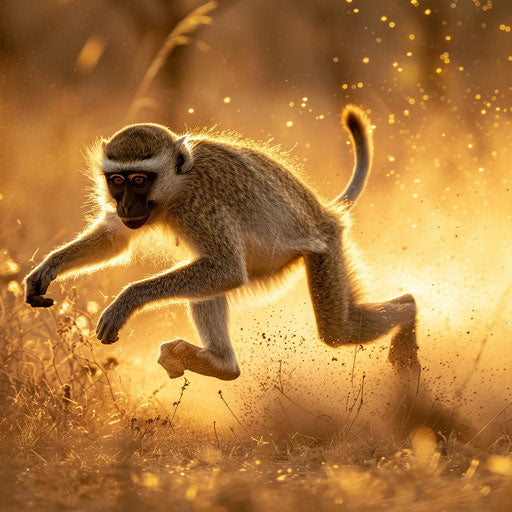 Lively monkey dashing through the golden savannah