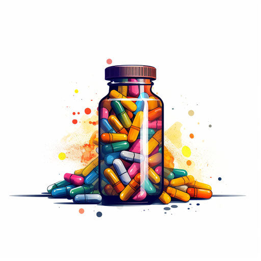 Medicine illustration in the style of Chiaroscuro Art, on white background