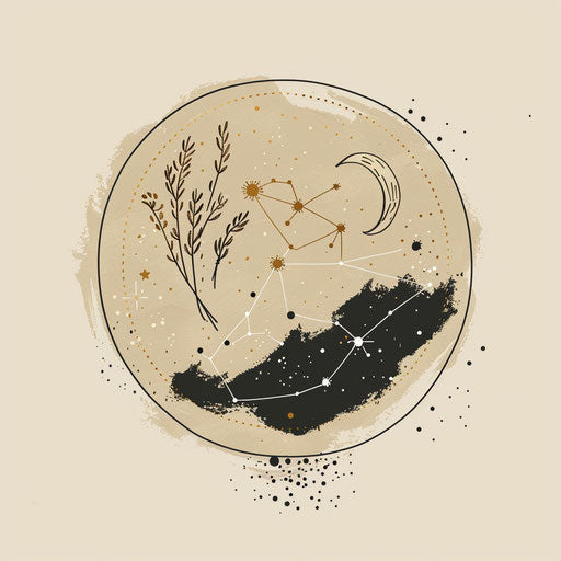 Zen tattoo sketch of Leo constellation in flat clipart style with muted earth tones and minimalist lines