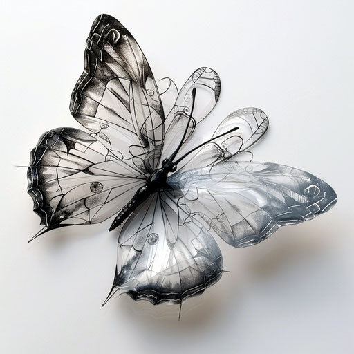 3D butterfly with transparent wings and intricate details