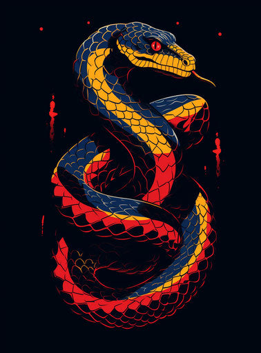 Colorful snake in vector art style, tattoo-inspired