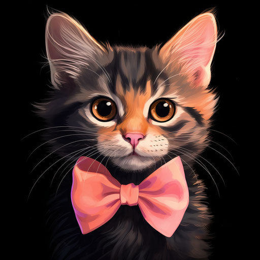 Cat with bow on head, animated gif style, charming realism
