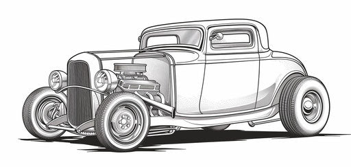 Classic hot rod car coloring pages in loose paint style