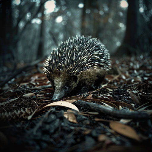 Echidna exploring forest floor, playful and curious