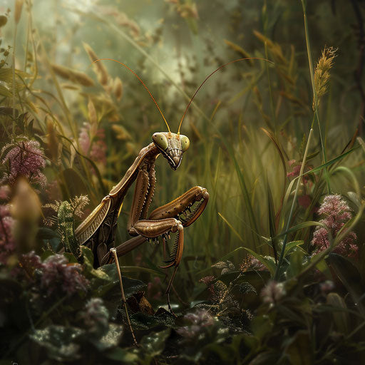 Praying mantis hunting in the grass