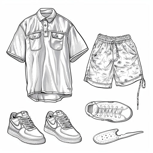 Sporty outfit for a game, coloring book page