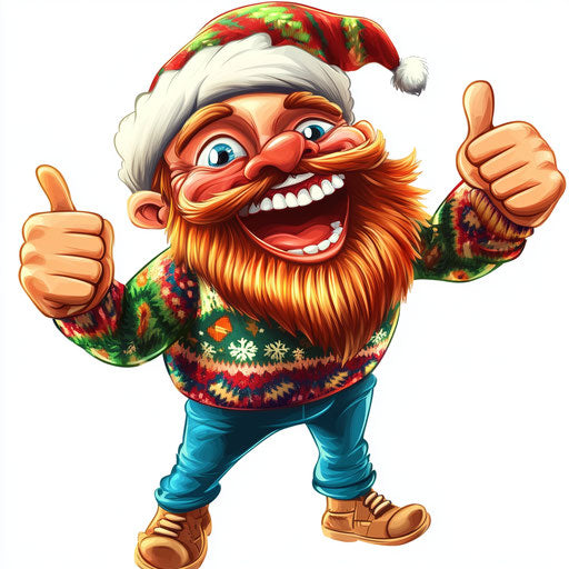 Humorous caricature of a Christmas picture with human features