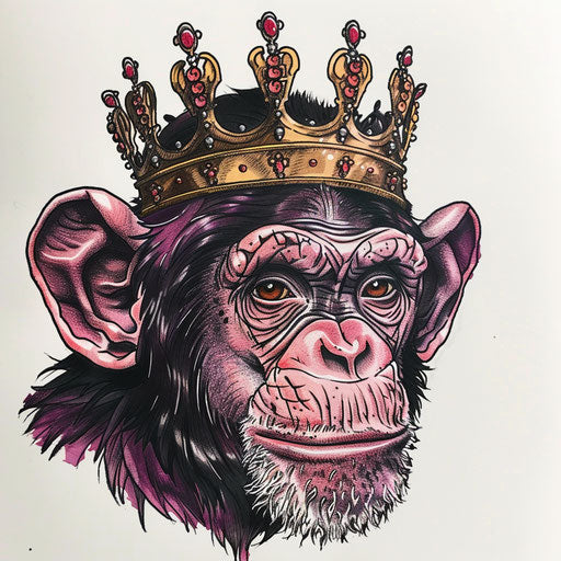 Monkey with crown in bold traditional tattoo colors