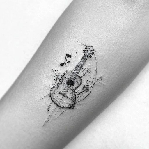 Cool small tattoo design for men with guitar and musical note