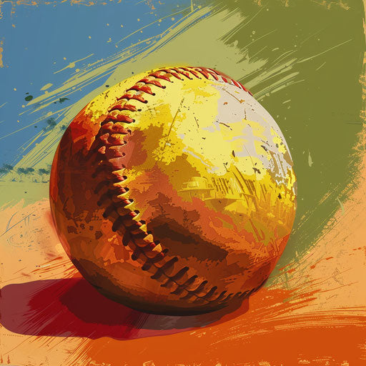 Softball clipart in photo realistic style with a flat random background, high contrast and saturated hues