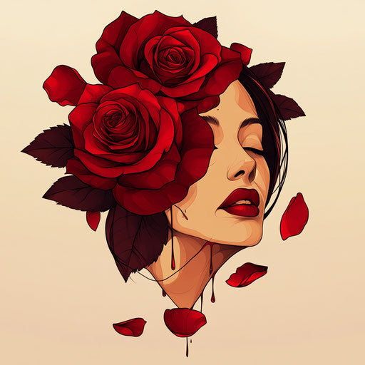 Beautiful flat tattoo sketch for an amber rose face tattoo