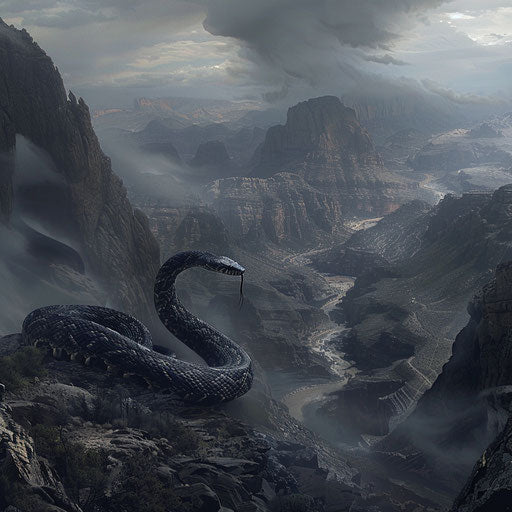 Black mamba snake in a majestic mountain range