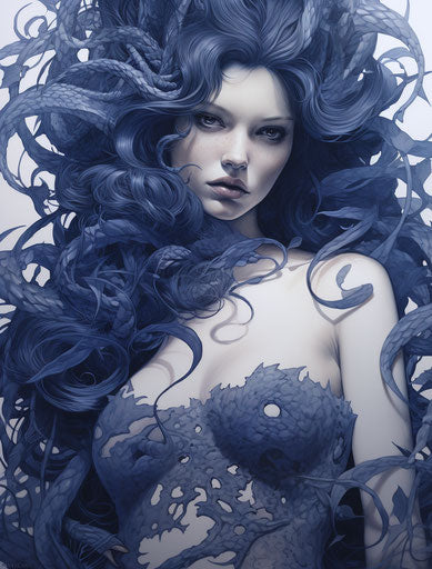 Paper art print with tattoo drawings, ethereal horror style