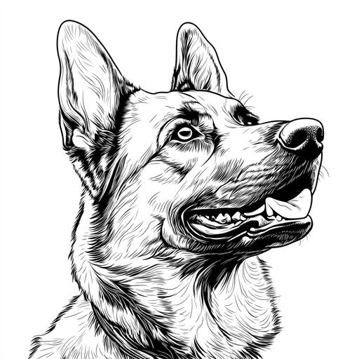 Powerful German Shepherd with dramatic shading, coloring page