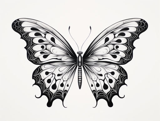 Black and white butterfly with designs, minimalist style