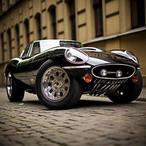 Jaguar e type car Bigfoot tires