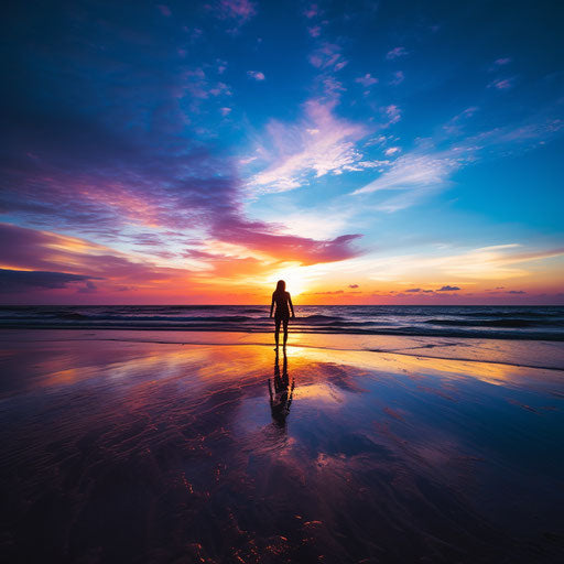 Teenager silhouette at beach sunset