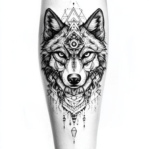 Beautiful flat tattoo sketch with geometric wolf pattern