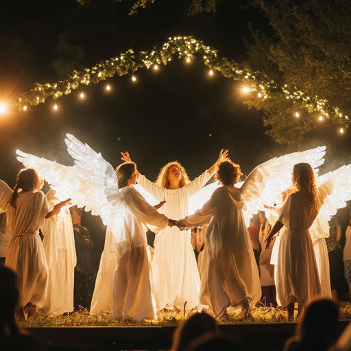 Community Christmas festival with biblical play on outdoor stage