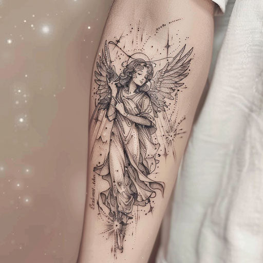 Celestial guardian angel with stars and cosmic elements