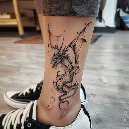Ankle tattoos in David Palumbo style with mystical dragon