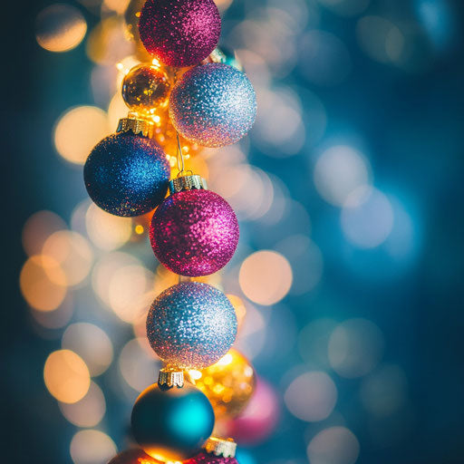 Shimmering garland of colorful Christmas balls