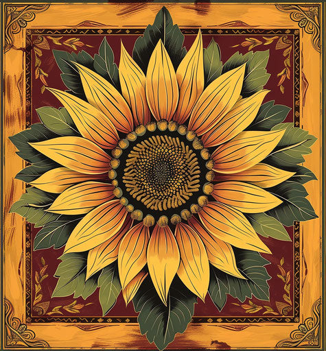 Sunflower mandala in yellow and brown, Balinese motifs