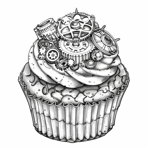 The steampunk cupcake with gears and mechanical parts