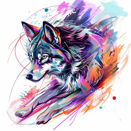 Dynamic sketch of geometric wolf with motion blur