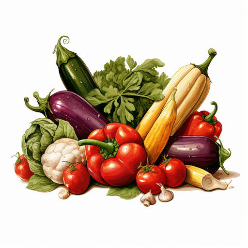Vegetables clipart in the style of Chiaroscuro Art, on white background