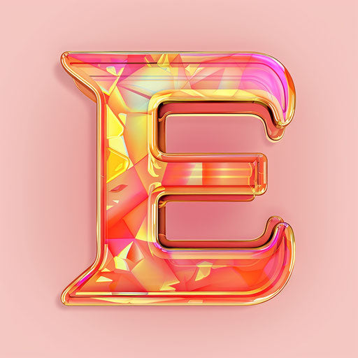 Letter e clipart with flat random background and glossy finish
