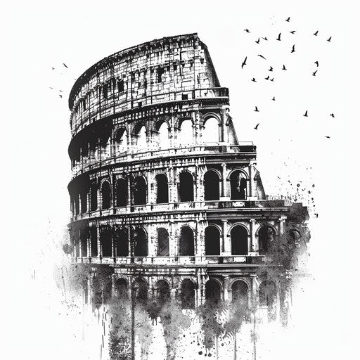 Vintage-style tattoo design featuring the Colosseum in Rome