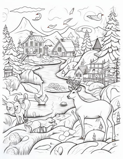 Wintery animal coloring page à la Munch style