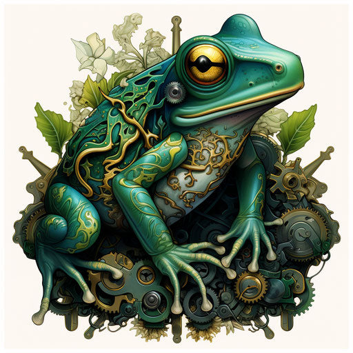 The frog and leaf of the floral print