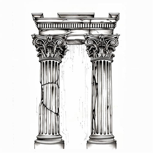 Elegant black and white illustration of Roman architectural columns