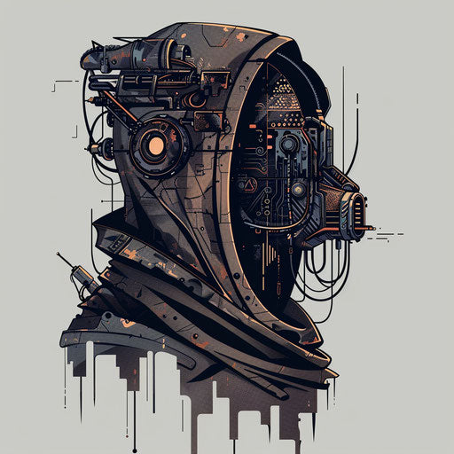 Dystopian hood with metallic elements and dark colors