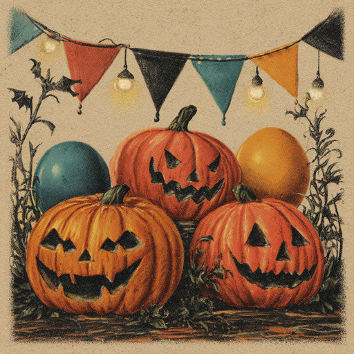 Vintage Halloween Illustration with Jack-o'-Lanterns