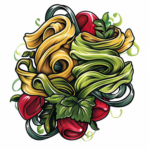 Traditional Italian pasta shapes tattoo illustration