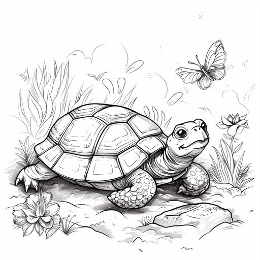 Cheerful turtle with butterfly on its shell